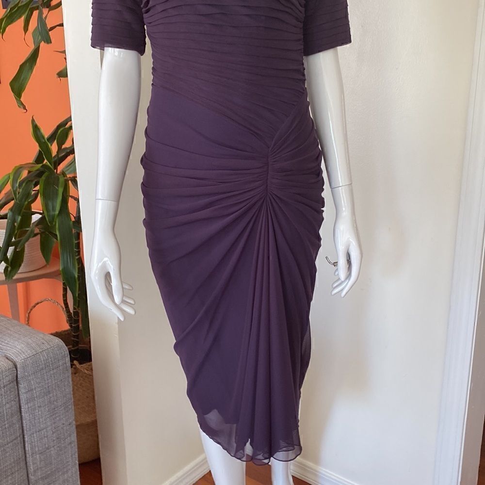 Tadashi Shoji Eggplant Purple Ruched Evening Dress Size Small - Picture 4 of 11